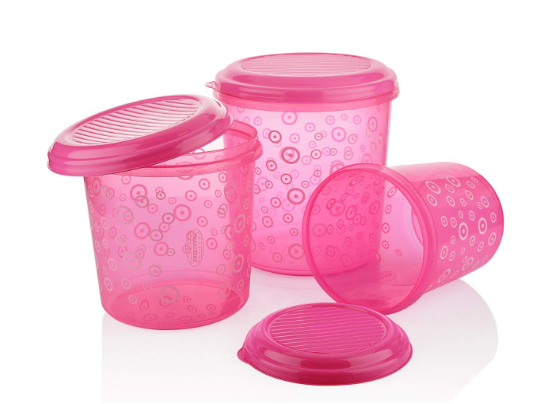 Asian Plastowares - 10000561 Plastic Super stylo Storage Box, 7 Litre, 5 Litre, 10 Litre, Set of 3, Pink